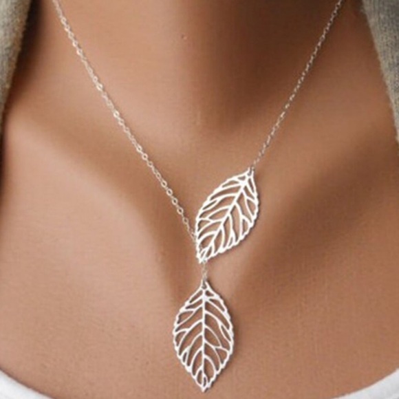 New Double Leaf Y Shaped Statement Necklace - Picture 3 of 4